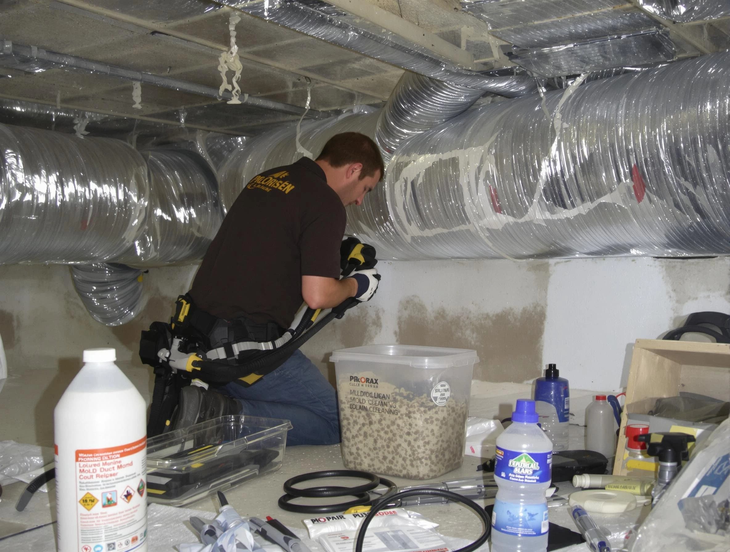 Woods Cross Air Duct Cleaning specialist performing professional mold removal from air ducts in Woods Cross
