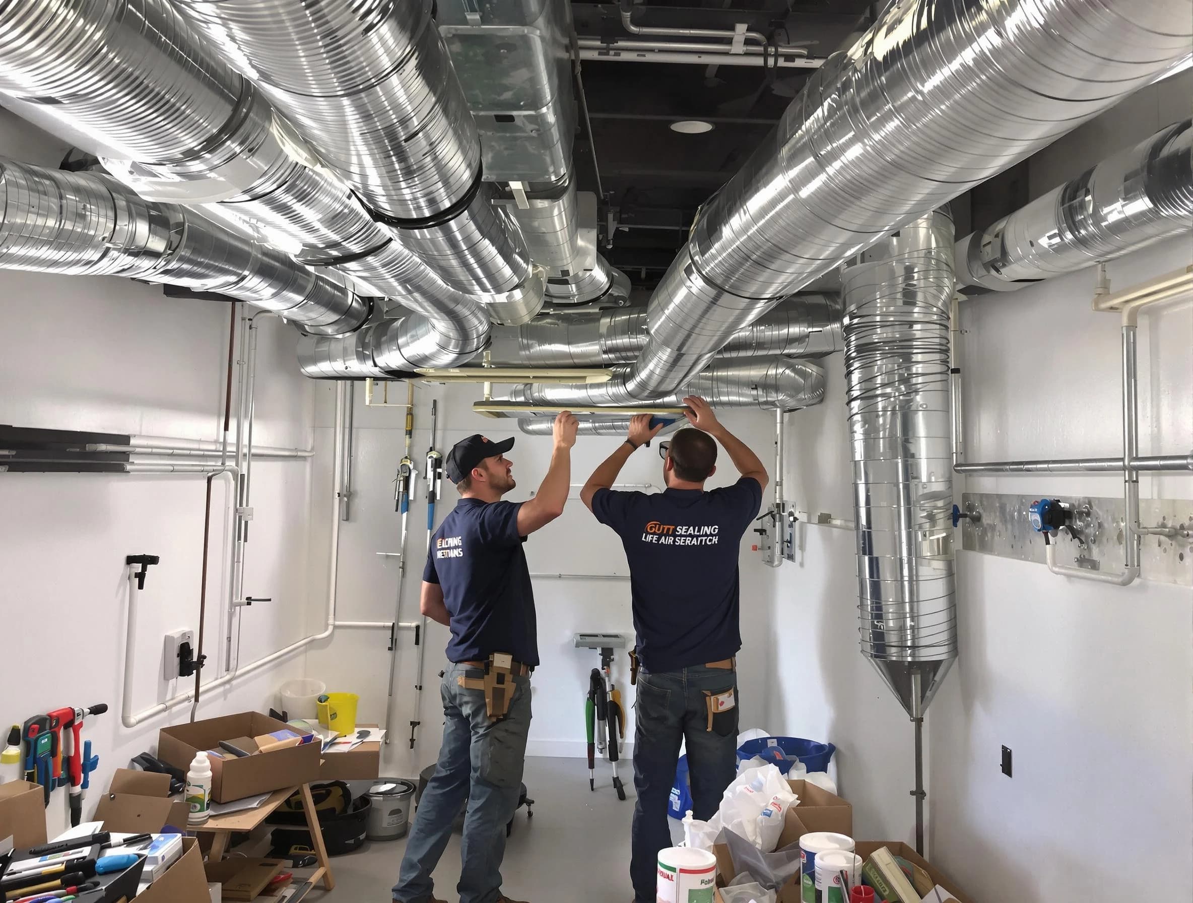Woods Cross Air Duct Cleaning technician applying professional duct sealing solutions in Woods Cross