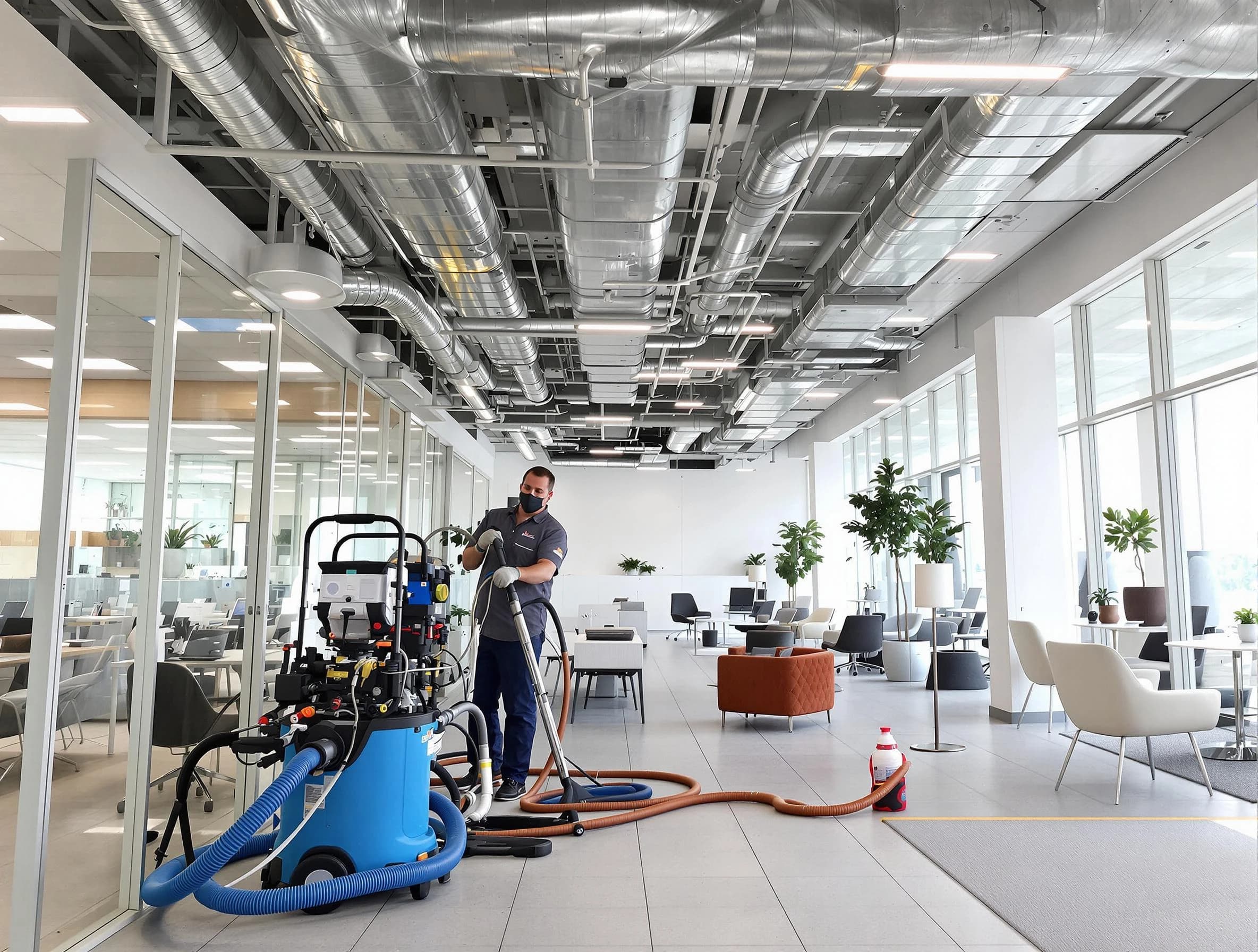 Woods Cross Air Duct Cleaning team conducting comprehensive commercial duct cleaning at a business location in Woods Cross