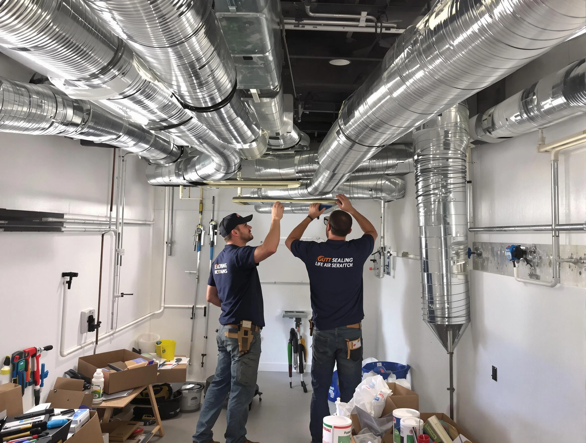 Woods Cross Air Duct Cleaning technician applying professional duct sealing solutions in Woods Cross