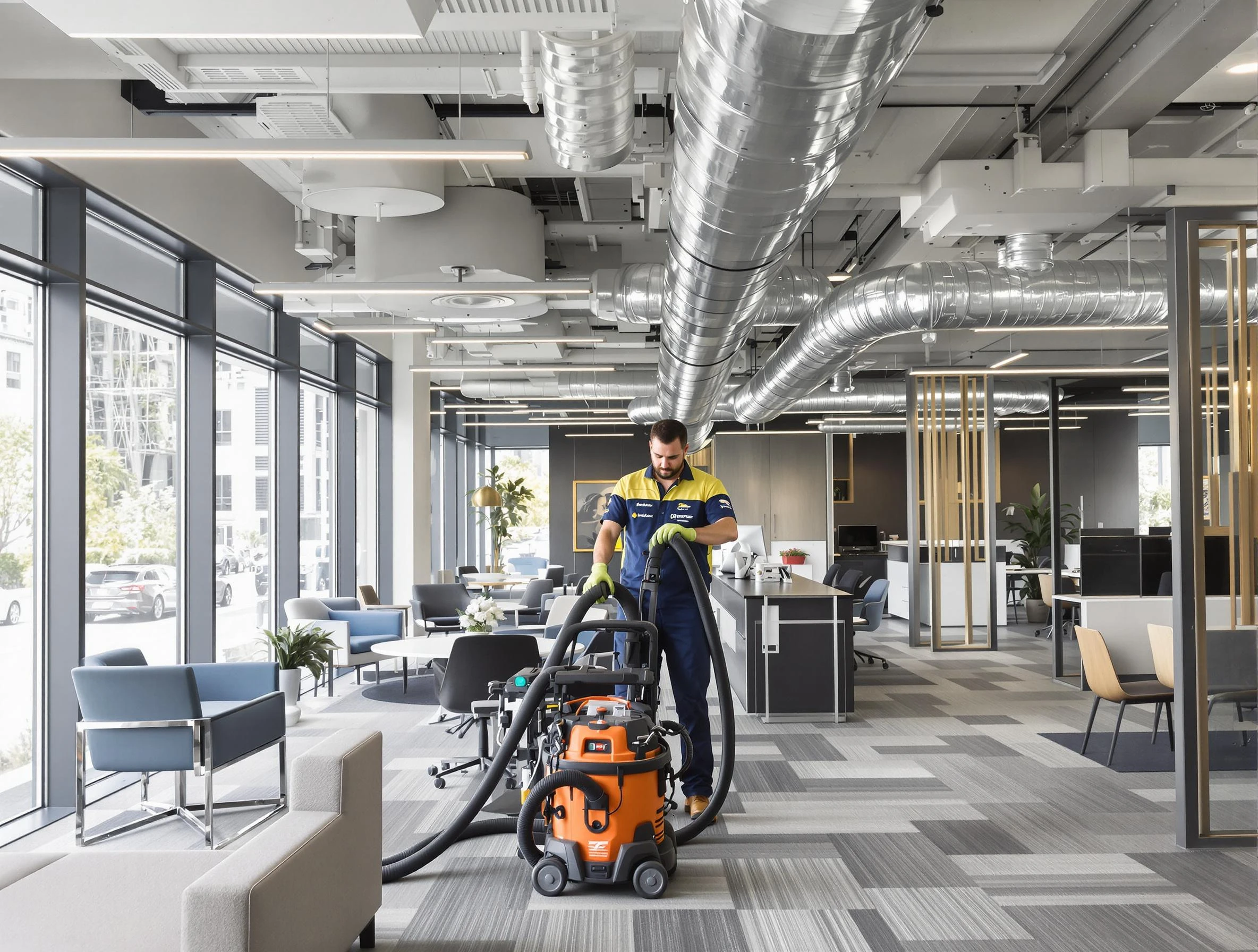 Woods Cross Air Duct Cleaning team performing thorough commercial duct cleaning at a Woods Cross business center